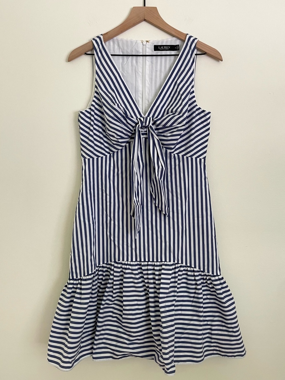 Ralph Lauren Navy & White Striped Tie-Front Midi Dress